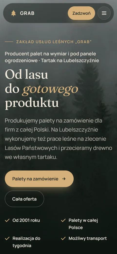 Widok mobilny tartak-grab.pl na telefonie
